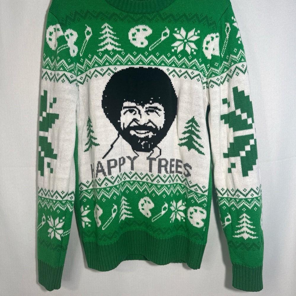 Happy Trees Green and White Crewneck Sweater